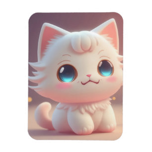 Magnet Flexible Cute Kawaii Fluffy Chat blanc
