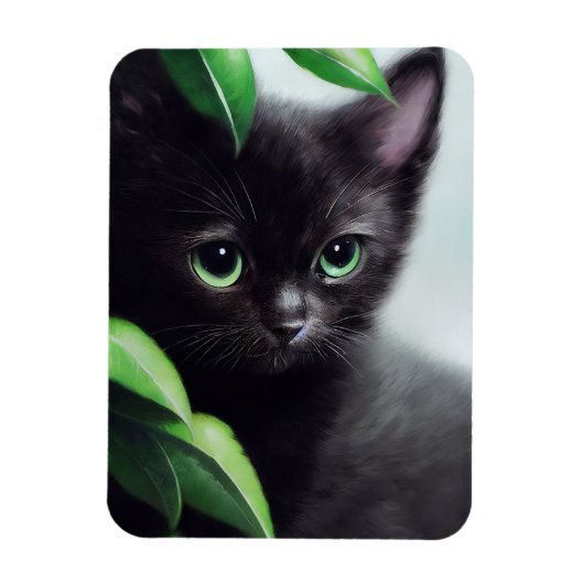 Magnet Flexible Cute Kitten noir aux yeux verts (Vertical)