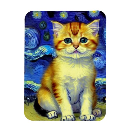 Magnet Flexible Cute Kitten Starry Night Van Gogh (Vertical)