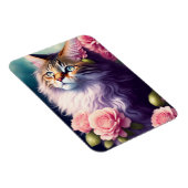Magnet Flexible Cute Maine Coon Chat Face & Fleur (Côté Droit)