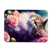 Magnet Flexible Cute Maine Coon Chat Face & Fleur (Horizontal)