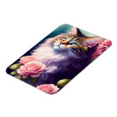 Magnet Flexible Cute Maine Coon Chat Face & Fleur (Côté Gauche)