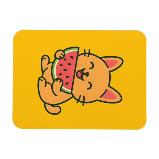 Magnet Flexible Cute Orange Chat Manger Aimant De Pastèque | Funny (Horizontal)
