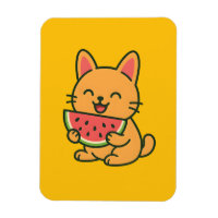 Cute Orange Chat Manger Aimant De Pastèque | Funny