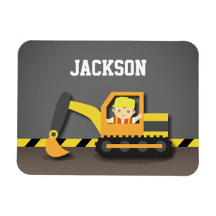 Magnet Flexible Cute Orange Excavator Construction Builder Garçon