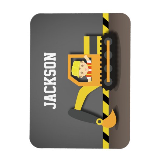 Magnet Flexible Cute Orange Excavator Construction Builder Garçon (Vertical)