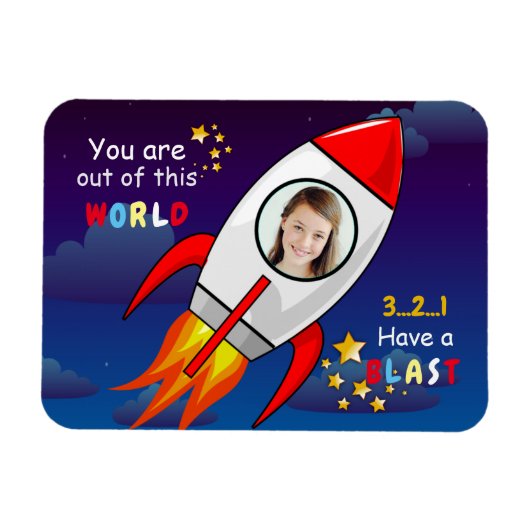 Magnet Flexible Cute Outer Space Rocket Ship Blast Off Birthday (Horizontal)