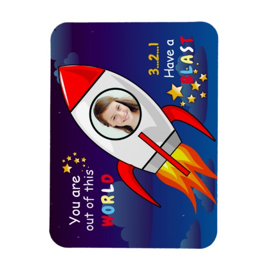 Magnet Flexible Cute Outer Space Rocket Ship Blast Off Birthday (Vertical)