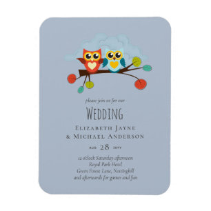 Magnet Flexible Cute OWLS Themed Wedding Blue Orange