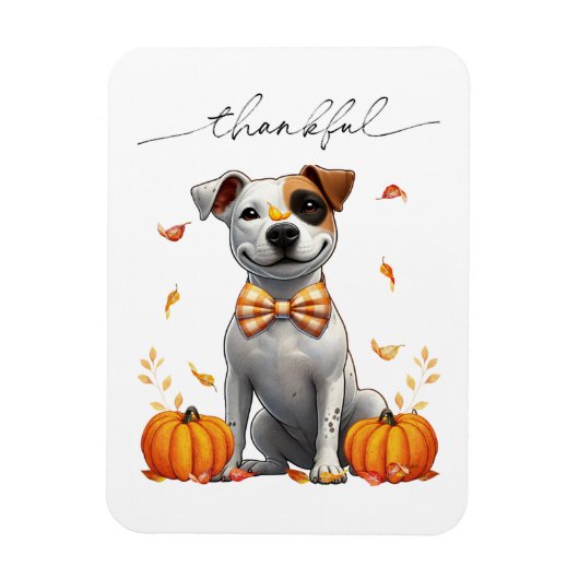 Magnet Flexible Cute Pit Bull Remerciements Citrouilles Automne (Vertical)