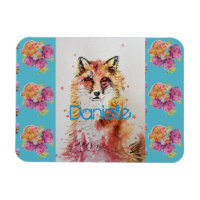 Cute Red Fox Animal Turquoise Rose Roses