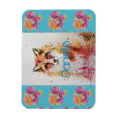 Magnet Flexible Cute Red Fox Animal Turquoise Rose Roses (Vertical)