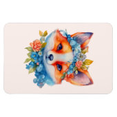 Magnet Flexible Cute Renard orange avec Couronne florale (Horizontal)