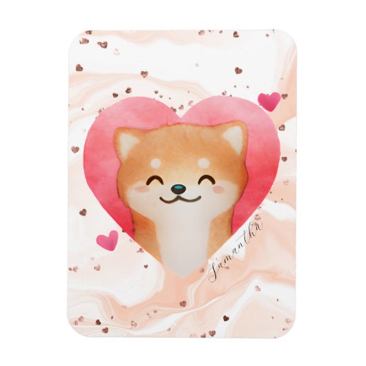 Magnet Flexible Cute Shiba Inu dans un coeur (Vertical)
