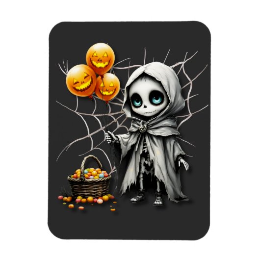 Magnet Flexible Cute Skeleton Girl with Pumpkin Balloons (Vertical)