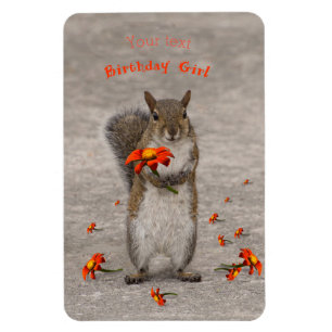 Magnet Flexible Cute Squirrel tenant une fleur rouge personnalisez