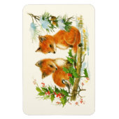 Magnet Flexible Cute Vintage Foxes Retro Christmas Scene (Vertical)