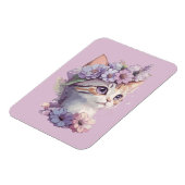 Magnet Flexible Cute Violet Aquarelle Chat avec Flore (Côté Gauche)