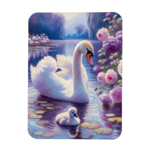 Magnet Flexible Cygnet blanc avec Roses violets
