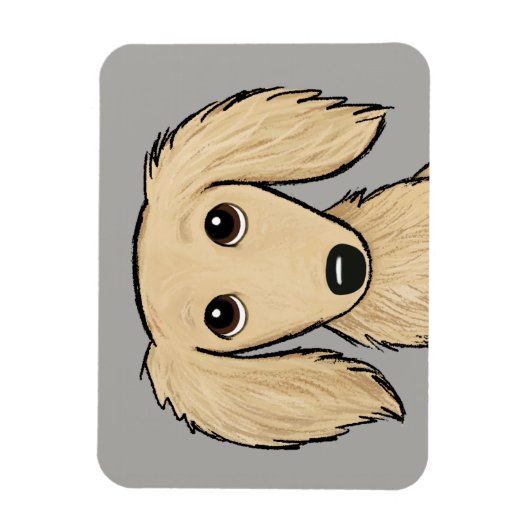 Magnet Flexible Dachshund à crème à poils longs | Cartoon Wiener D (Vertical)