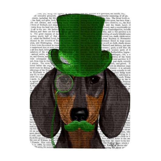 Magnet Flexible Dachshund avec Chapeau Vert Haut Chapeau Noir Tan  (Vertical)