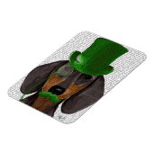Magnet Flexible Dachshund avec Chapeau Vert Haut Chapeau Noir Tan  (Côté Gauche)