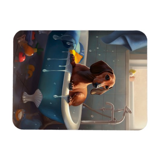 Magnet Flexible Dachshund Bathtime Fun (Horizontal)