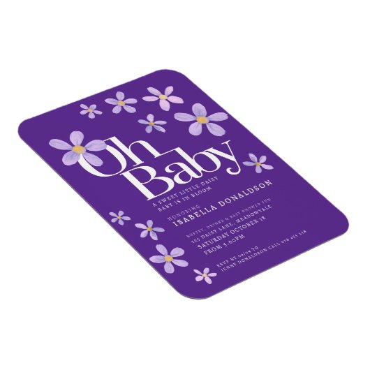 Magnet Flexible Daisy baby shower oh invitation bébé violet (Côté Droit)