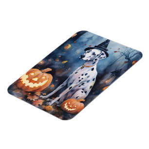Magnet Flexible Dalmatien d'Halloween avec citrouilles effrayant