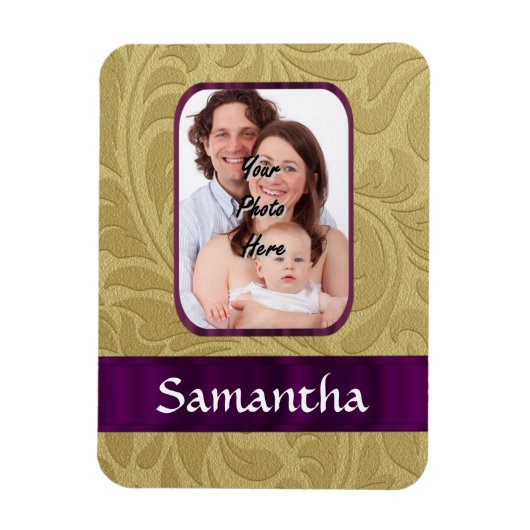 Magnet Flexible Damas d'or et ruban violet (Vertical)