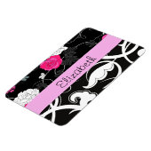 Magnet Flexible Damas, Fleurs, Noir et Blanc, Votre nom (Côté Gauche)