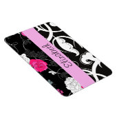 Magnet Flexible Damas, Fleurs, Noir et Blanc, Votre nom (Côté Droit)
