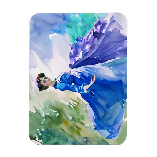 Magnet Flexible Dame en Robe Bleue - Peinture aquarelle (Vertical)