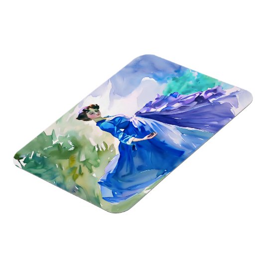 Magnet Flexible Dame en Robe Bleue - Peinture aquarelle (Côté Gauche)