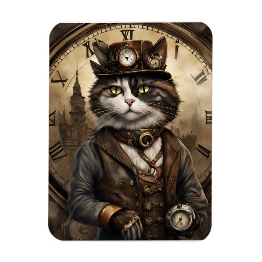 Magnet Flexible Dapper Steampunk Calico Cat (Vertical)