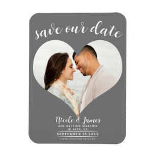 Magnet Flexible Dark Grey Heart Photo Wedding Enregistrer la date