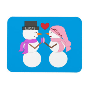 Magnet Flexible Darling Snowpeople in Love : Vert bleu
