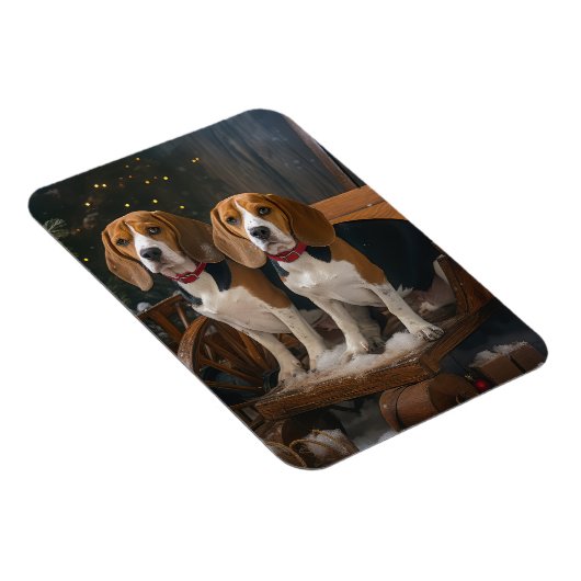 Magnet Flexible Décor de Noël beagle Snowy Sleigh (Côté Droit)