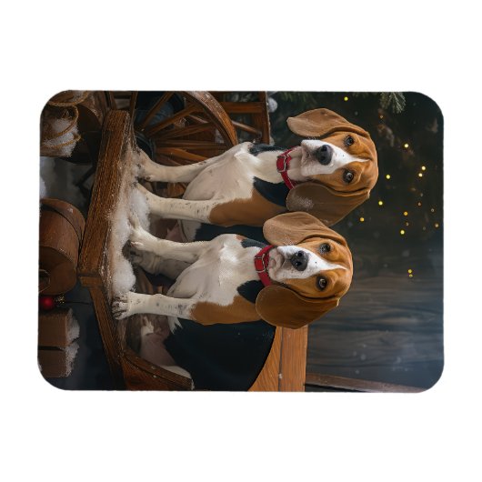 Magnet Flexible Décor de Noël beagle Snowy Sleigh (Horizontal)