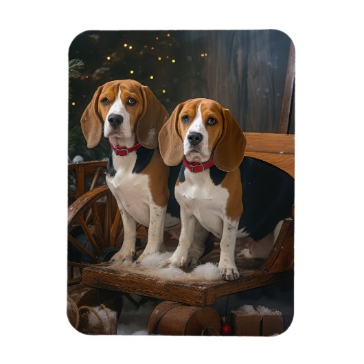 Magnet Flexible Décor de Noël beagle Snowy Sleigh (Vertical)