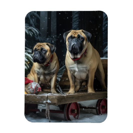 Magnet Flexible Décor de Noël Bullmastiff Snowy Sleigh (Vertical)