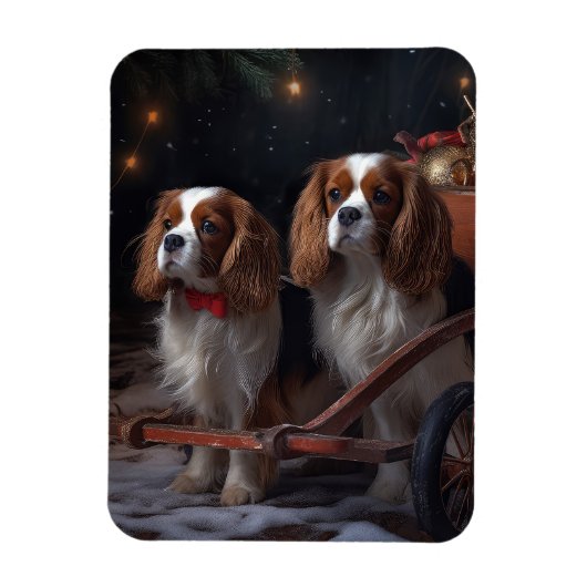 Magnet Flexible Décor de Noël Cavalier King enneigé   (Vertical)