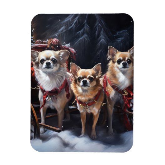 Magnet Flexible Décor de Noël Chihuahua Snowy Sleigh (Vertical)