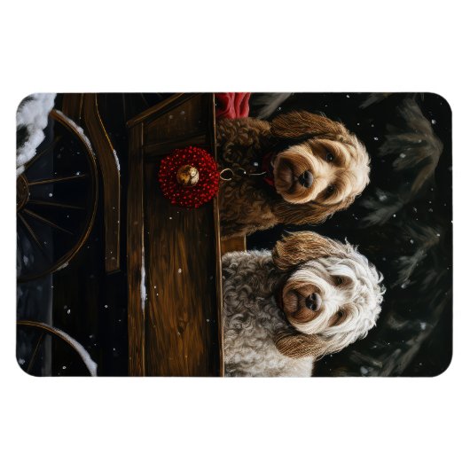 Magnet Flexible Décor de Noël Cockapoo Snowy Sleigh (Horizontal)