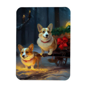Magnet Flexible Décor de Noël Corgi Snowy Sleigh