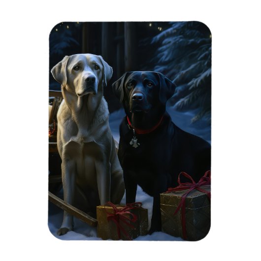 Magnet Flexible Décor de Noël de Labrador Snowy Sleigh (Vertical)