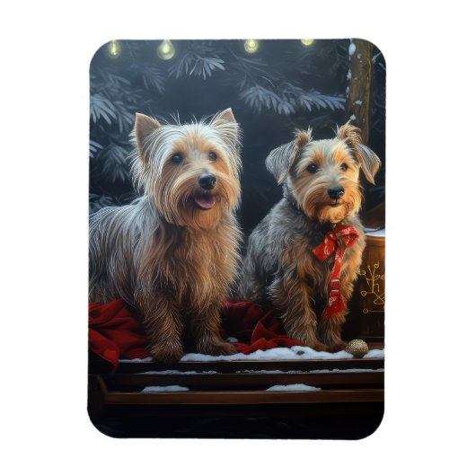 Magnet Flexible Décor de Noël de Terrier australien Snowy Sleigh (Vertical)