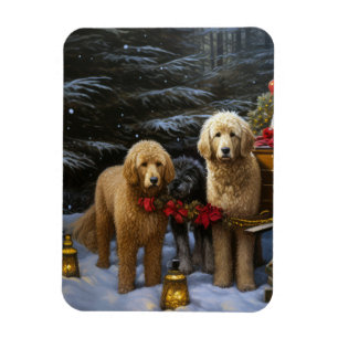 Magnet Flexible Décor de Noël Goldendoodle Snowy Sleigh