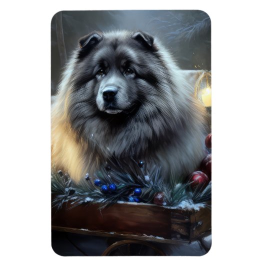 Magnet Flexible Décor de Noël Keeshond Snowy Sleigh (Vertical)
