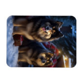 Magnet Flexible Décor de Noël Lapphund Snowy Sleigh (Horizontal)